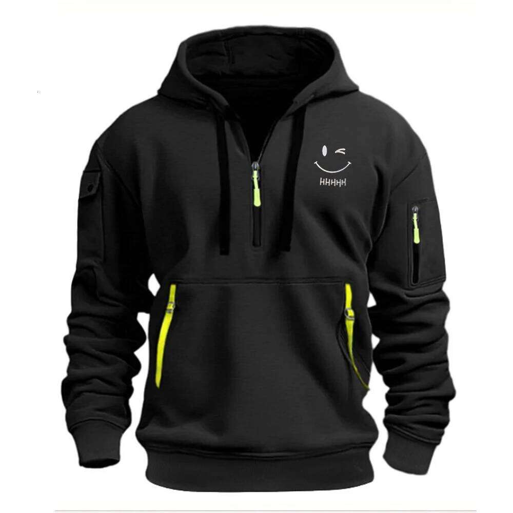 European new men's zipper pocket loose-fit sportswear, casual hooded jacket, with collar design W260626
