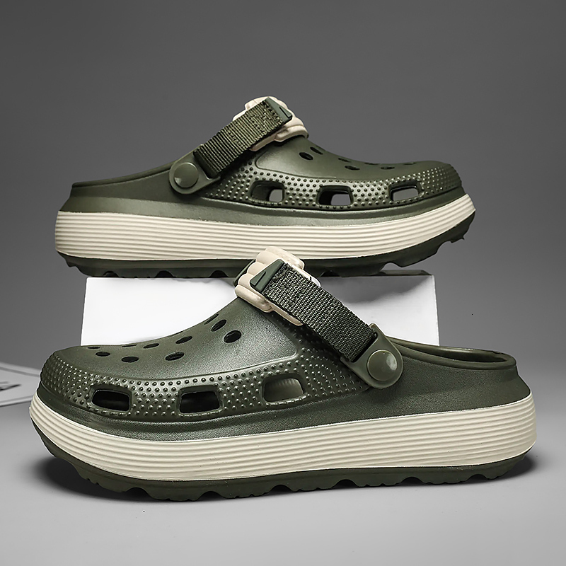 Gradient Chunky Platform Clogs Adjustable Webbing Strap Soft EVA Anti Slip Hollow Out Beach Shower Casual Sandals - view 4