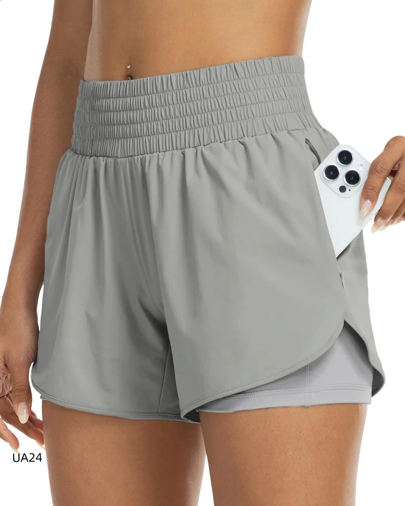 Womens High-Waisted 2-in-1 Quick-Dry Shorts with Zipper Pocket Elastic Waist for Workout Running Gym Yoga Fitness Sportswear 260626 - view 5