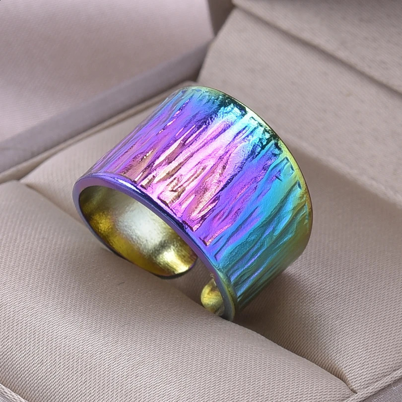 1pc Creative Irregular Wave Smooth Rings ConcaveConvex Surface Wide For Women Men Rainbow Punk Gothic Gift 260625 - view 4