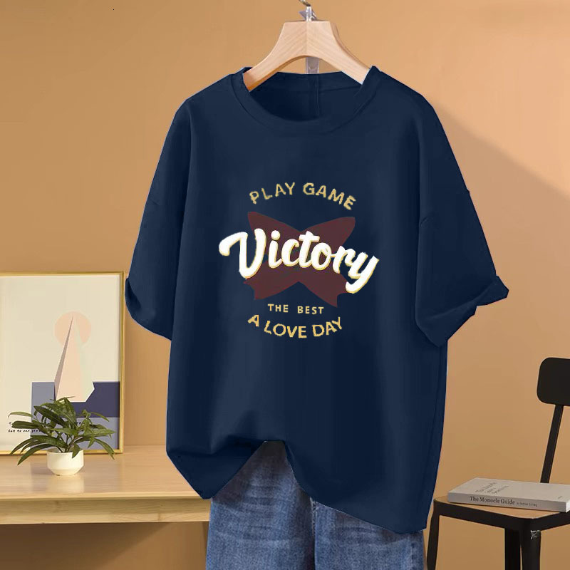 Women's Graphic T-Shirt, Casual Retro American-Style Cotton Blend Top with Short Flutter Sleeves, Regular Fit, Navy Blue Tie-Dye Print and Button Deta