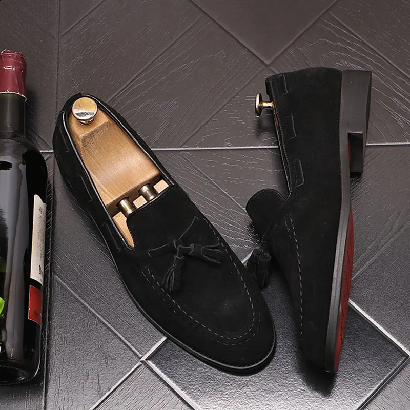 British Fashion Black Brown Tassels Suede Leather Shoes For Men Loafter Wedding Groom Dress Homecoming Business Flats Footwear 260624 - view 5