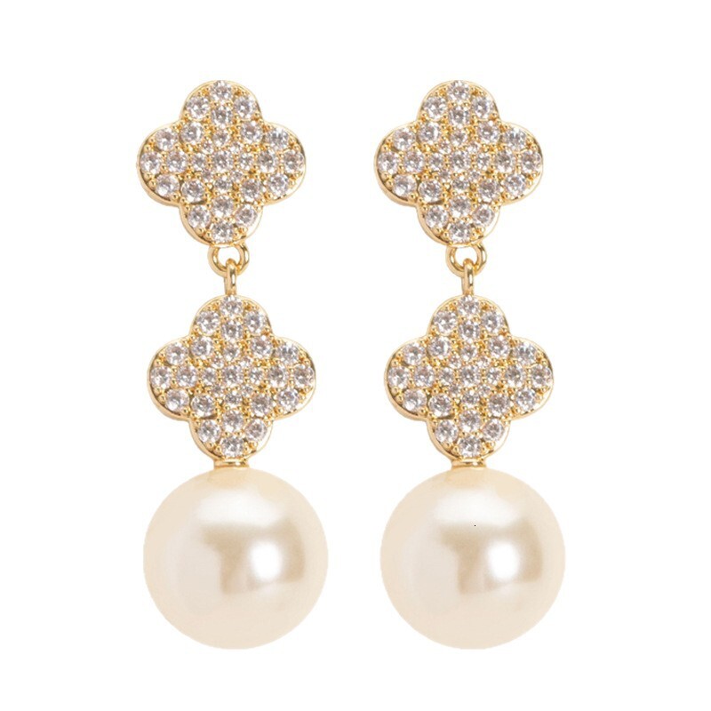 Earrings Fashionable And Exquisite Four Leaf Clover Pearl Tassel Earrings For Women Long Silver Needle Earrings Jewerly Designer For Women - view 5