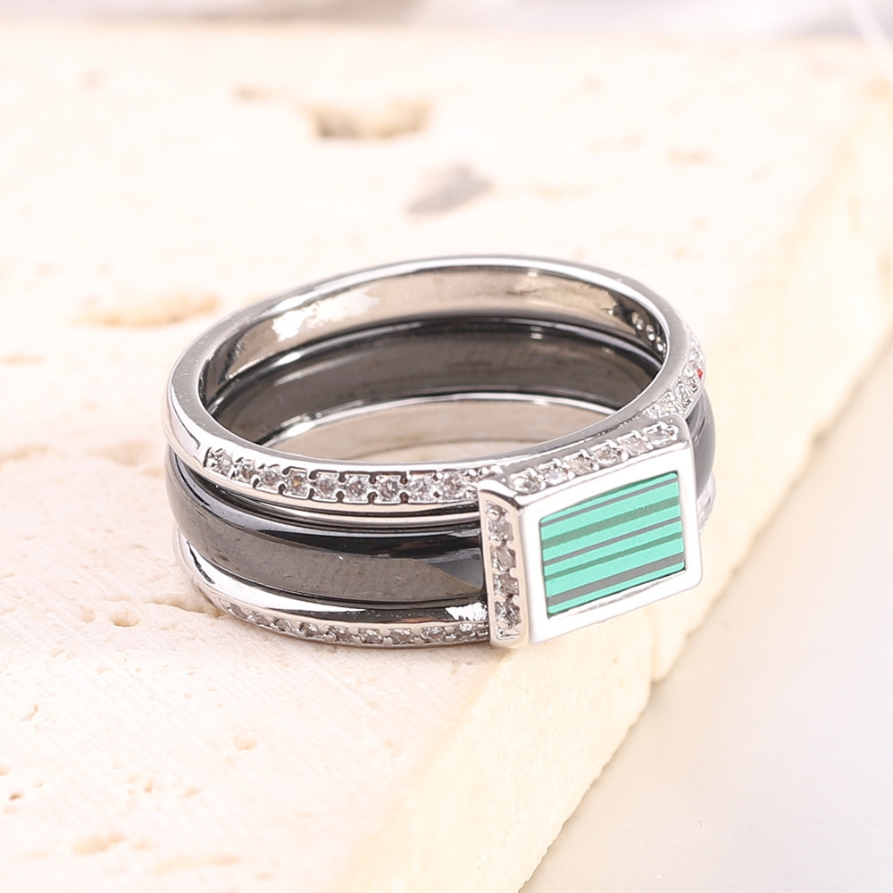 8mm Ceramic Diamond Encrusted Ring In White Gold Black And White Couples Ring Acrylic Matching Rings Versatile For Women And Men Lovers Bijoux Jewelry - view 4