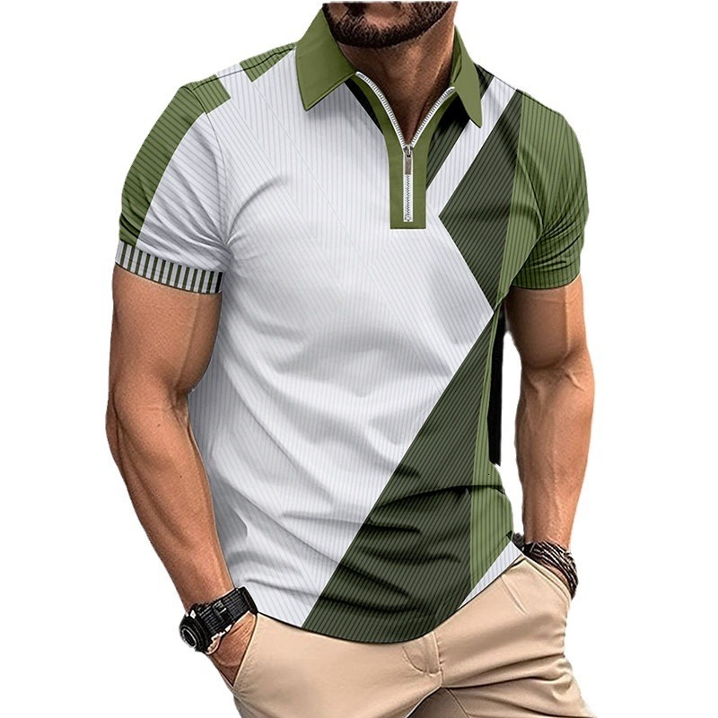New European And Men's Casual POLO Shirt, Summer Striped Turn-Down Collar Zippered Business T-Shirt Top - view 6