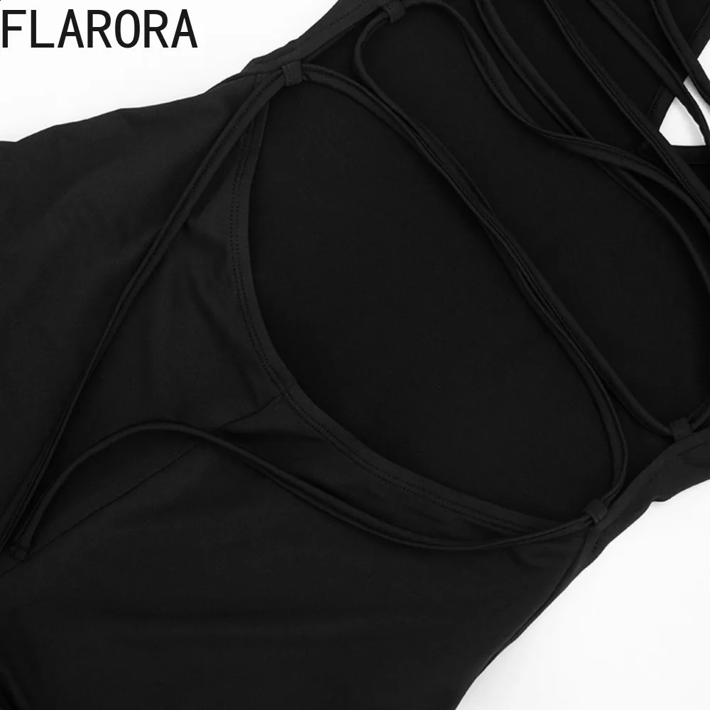 FLARORA Sexy Bandage Backless Jumpsuit Woman Solid Color Halter V Neck Sleeveless Skinny Peach Hip Romper tie Street Overalls 260626 - view 7