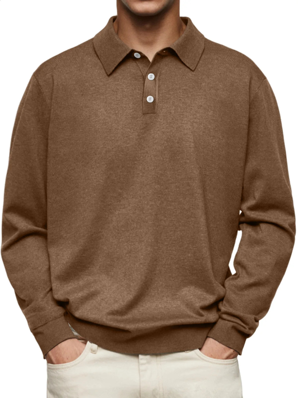 Autumn leisure Home long Sleeve top Fashion Mens solid color lapel Mens POLO Shirt 260626 - view 7