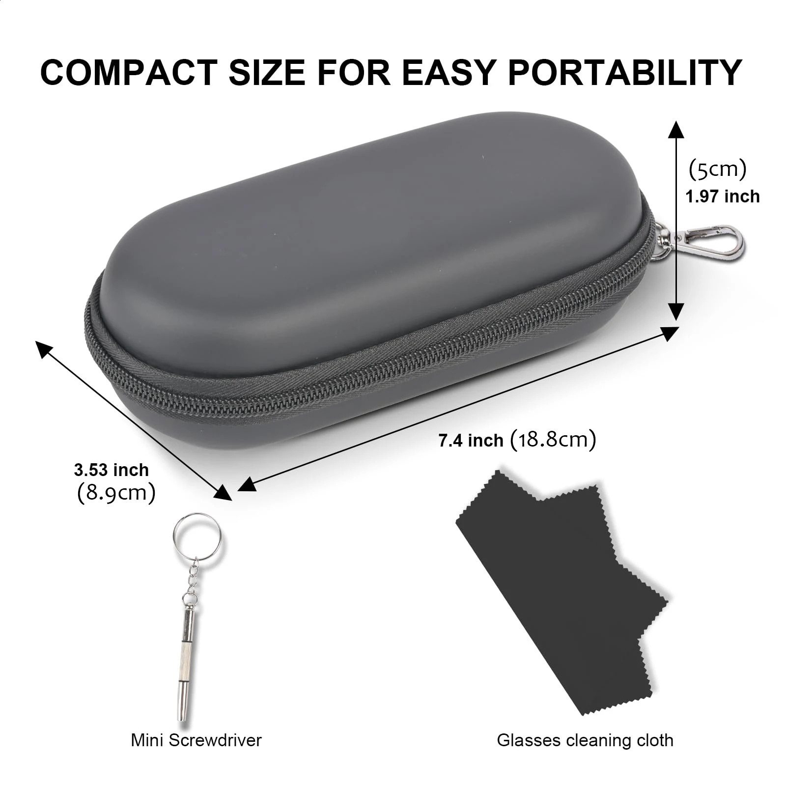 Double Glasses CaseDual Eyeglasses Sunglasses Organizer with Clip Zipper Closure for Travel 2 Pairs Storage Box Black 260625 - view 6