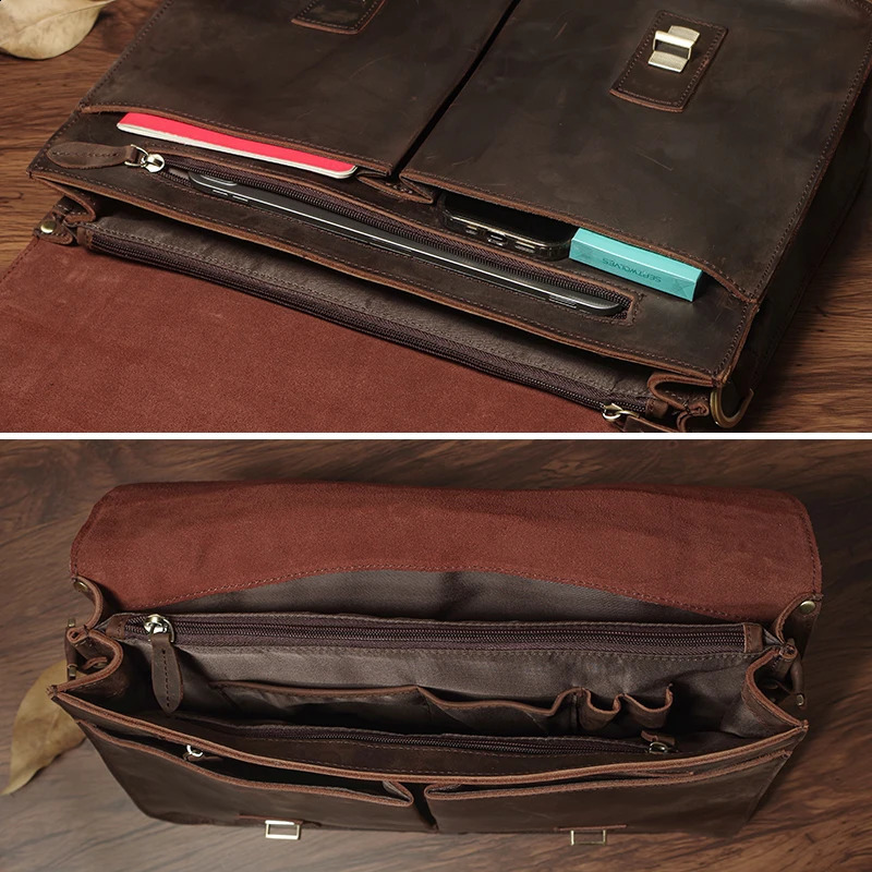 Mens Executive Briefcase Genuine Leather Business Handbag Top Cowhide Vintage Shoulder Bag Man Office Laptop Messenger y260611 - view 7