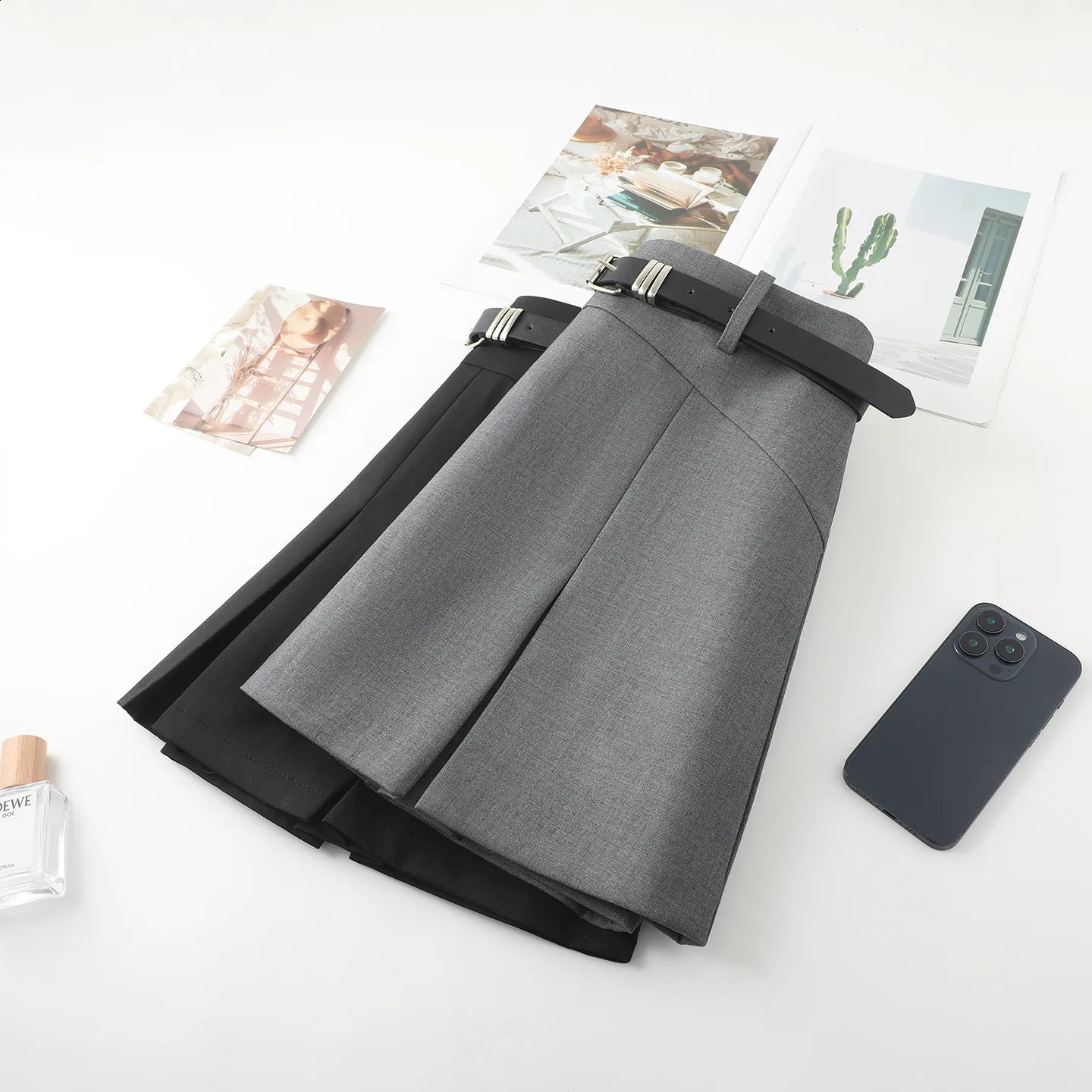 ZJYT Summer Womens Mini Skirt 2026 Fashion High Waist Casual Short Skirts with Belt Grey Black Female Clothing Faldas Lady 260626 - view 7