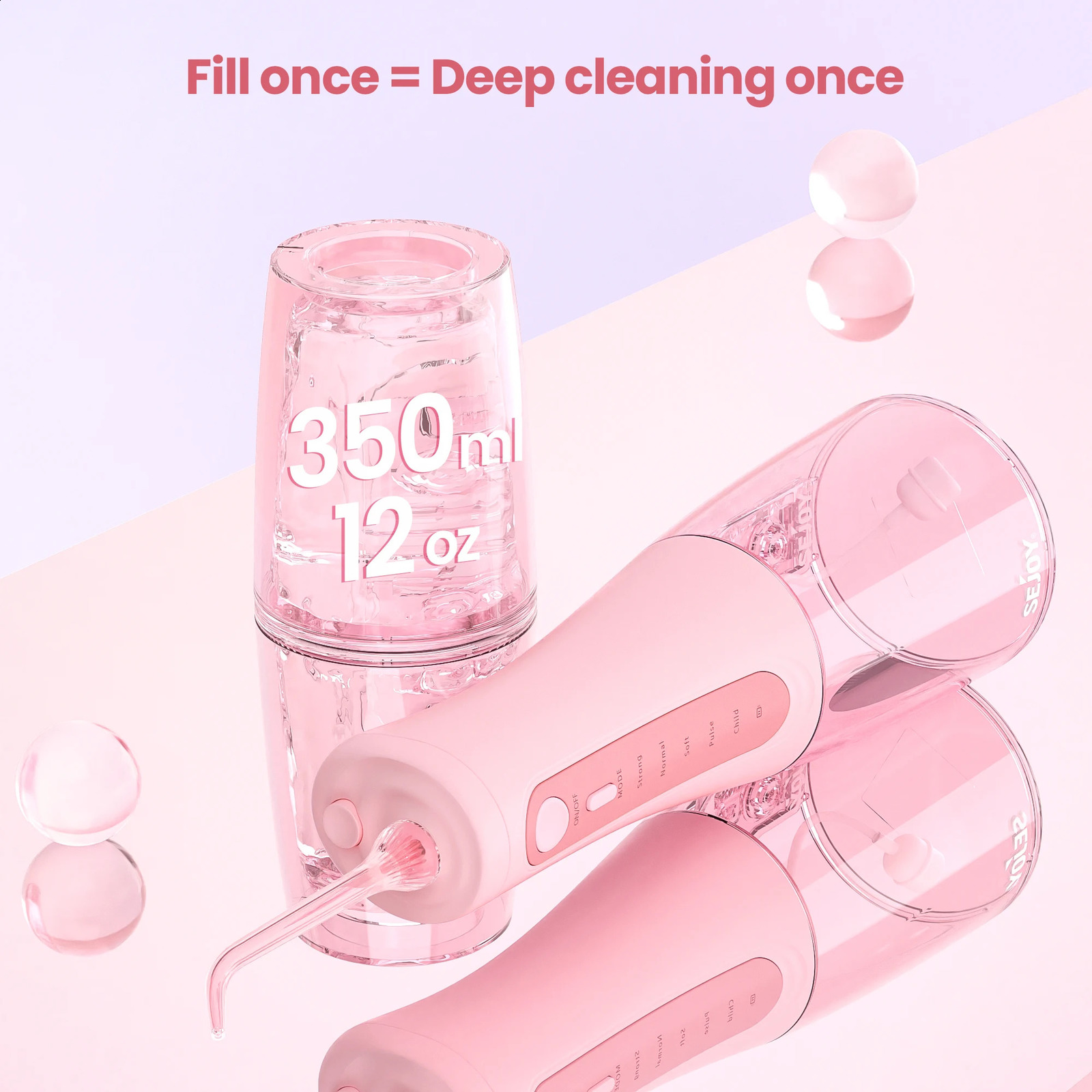 SEJOY Portable Electric Dental Water Flosser Irrigator Teeth Strips 350ML Tank 5 Modes 6 Jet Tips For Home Travel 260626 - view 5