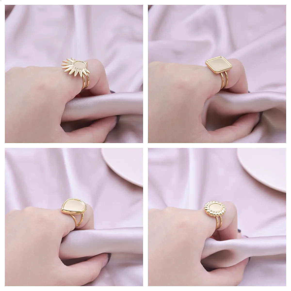 5pcs Retro Stainless Steel Gold Plated Ring Irregular Geometry Bow Ellipse Water Droplet Rings Diy Stone Drill Jewelry No Fading 260625 - view 3
