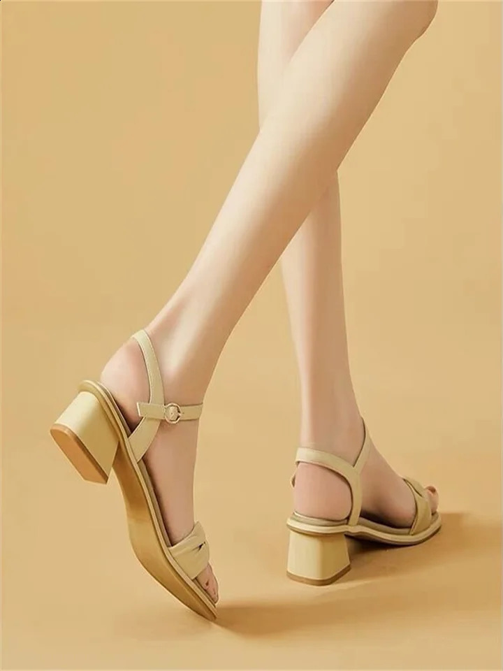 2026 Summer French Style Thick Heel Sandals for Women Elegant Open Toe Fairy Shoes Perfect Dresses 260626 - view 5