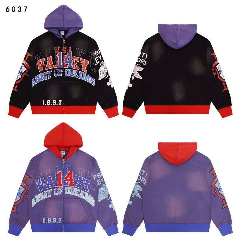 Men American Vintage Sweatshirts Washed Pure CottonOversized VALLEY Logo Print Hoodies W260626 - view 4