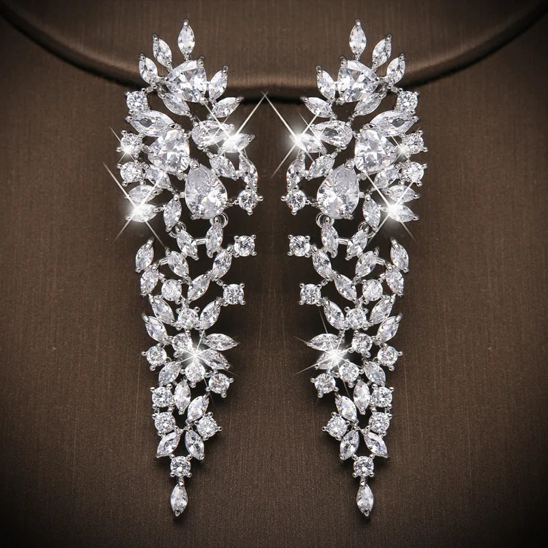 Ekopdee Vintage Teardrop Zircon Drop Earrings For Women Charm Bling Leaf CZ Crystal Earring Wedding Party Fashion Jewelry 260625 - view 1