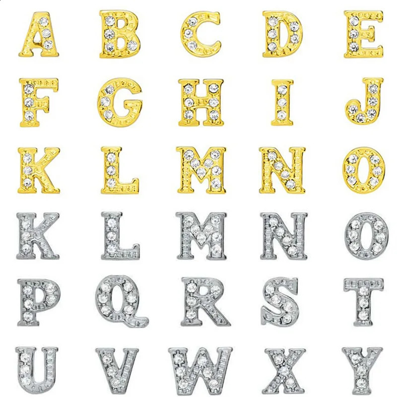 20Pcs/Lot Silver Color Gold Color Initial Capital Letter Rhinestone Alloy Floating Charms Hand-made DIY for Glass Lockets 260623 - view 3