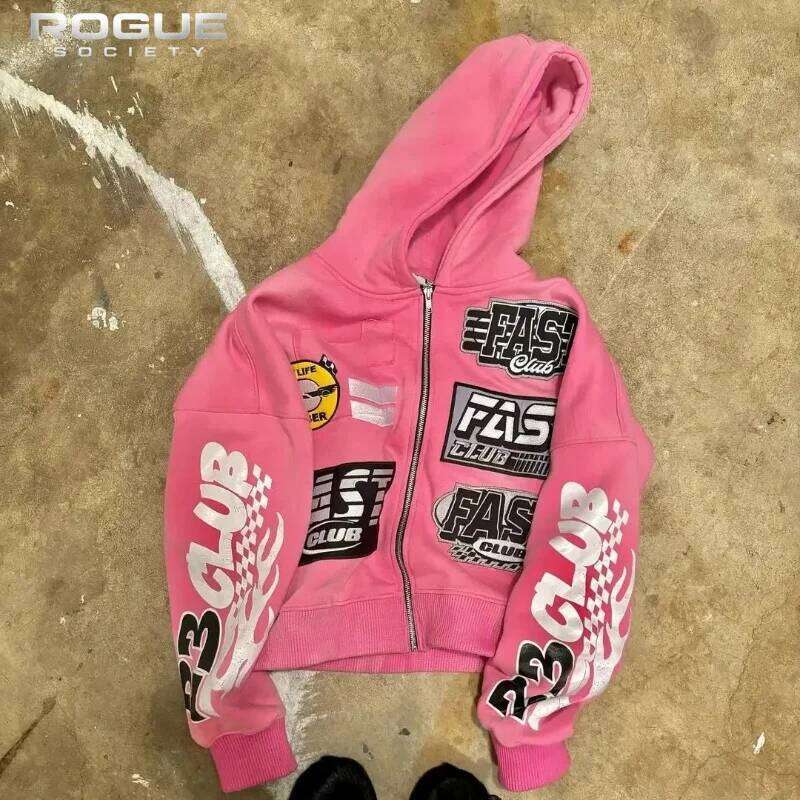 Loose Zipper Y2k Sweatshirt Retro Gothic High Street Men Women Casual New Motorcycle Style Harajuku Luxury Letter Printed Hoodie W260626 - view 7