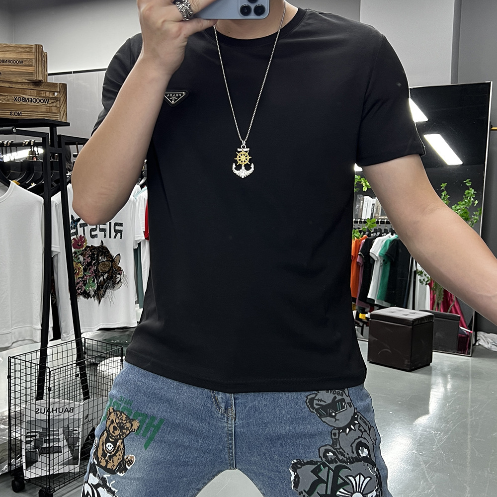 Summer New Style Men's Short-Sleeve T-Shirt With Triangular Logo, Round Neck, Slim Fit, Mercerized Cotton, Fashionable And Simple Half-Sleeve Tee - view 5