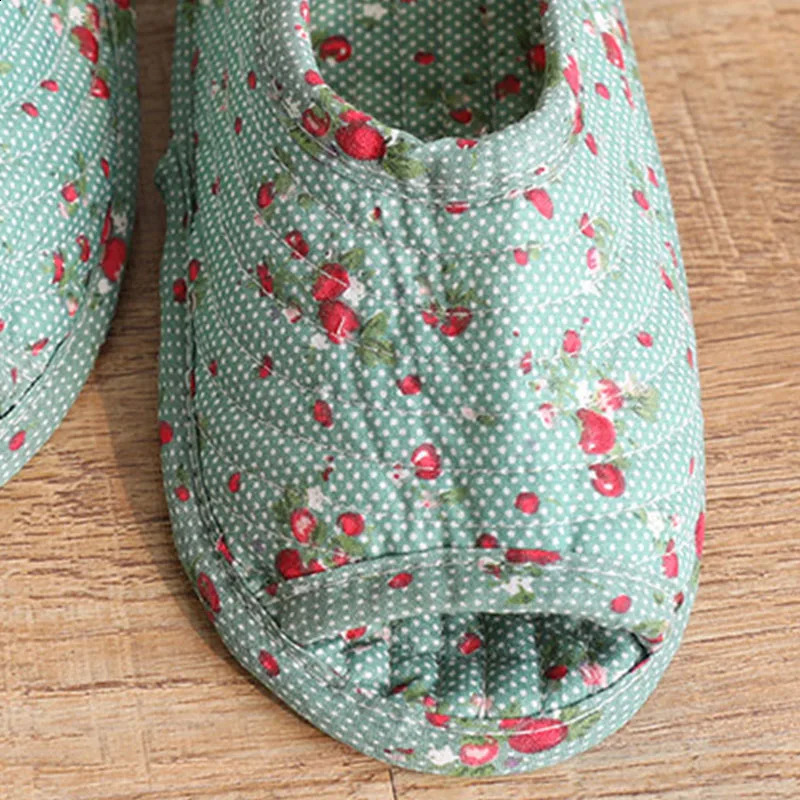 25cm Vintage Floral Home Shoes Slippers Women Cotton Fabric House Slipper Sewing Comfy Flat Shoes Indoor Soft Travel 260624 - view 6