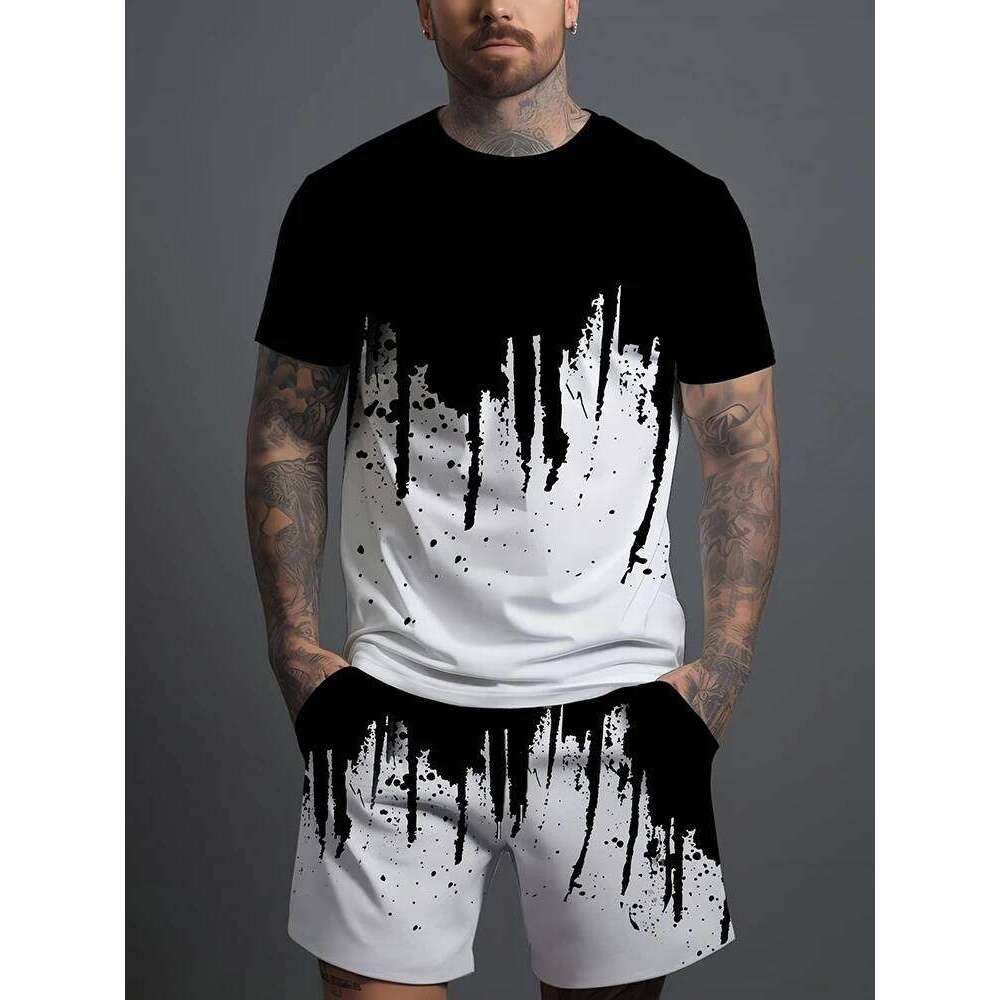 Summer Outdoor Street Fashion Everyday Casual Athletic T-shirts And Drawstring Shorts Men's Sets 26Y0626 - view 7