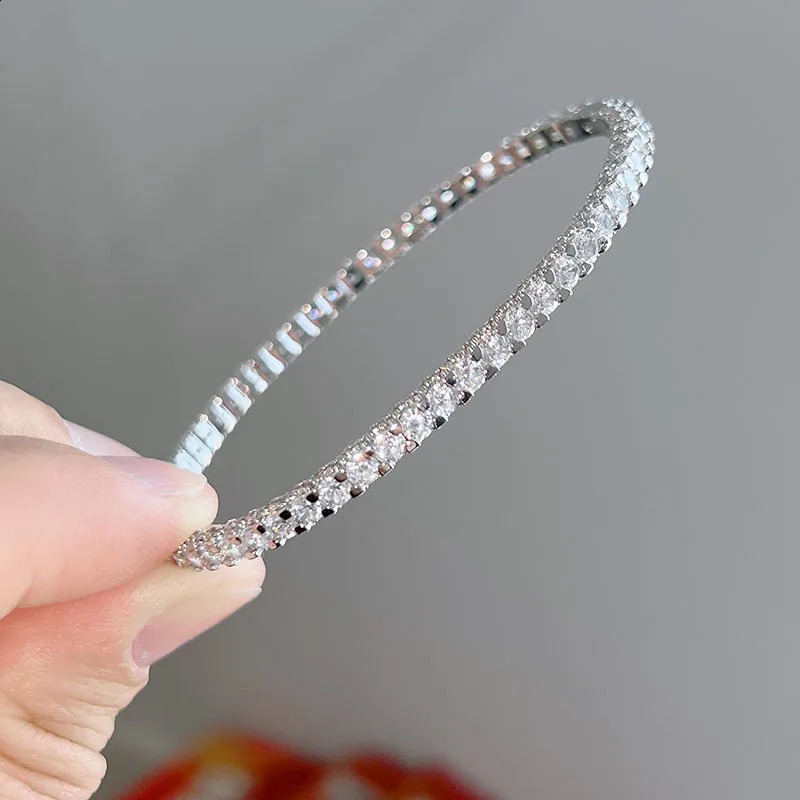 Pure 925 Sterling Silver Jewelry Women Spikes Round Zircons Bangle Wedding Jewelry Around Rivet Bangle Jewelry 260626