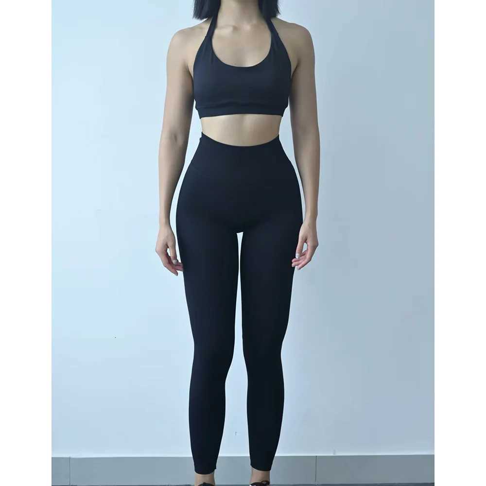 Neck Womens Short Fitness Suit Hanging Bra High Waist Hip Lifting Breathable Training Fitness Pants M260626 - view 3