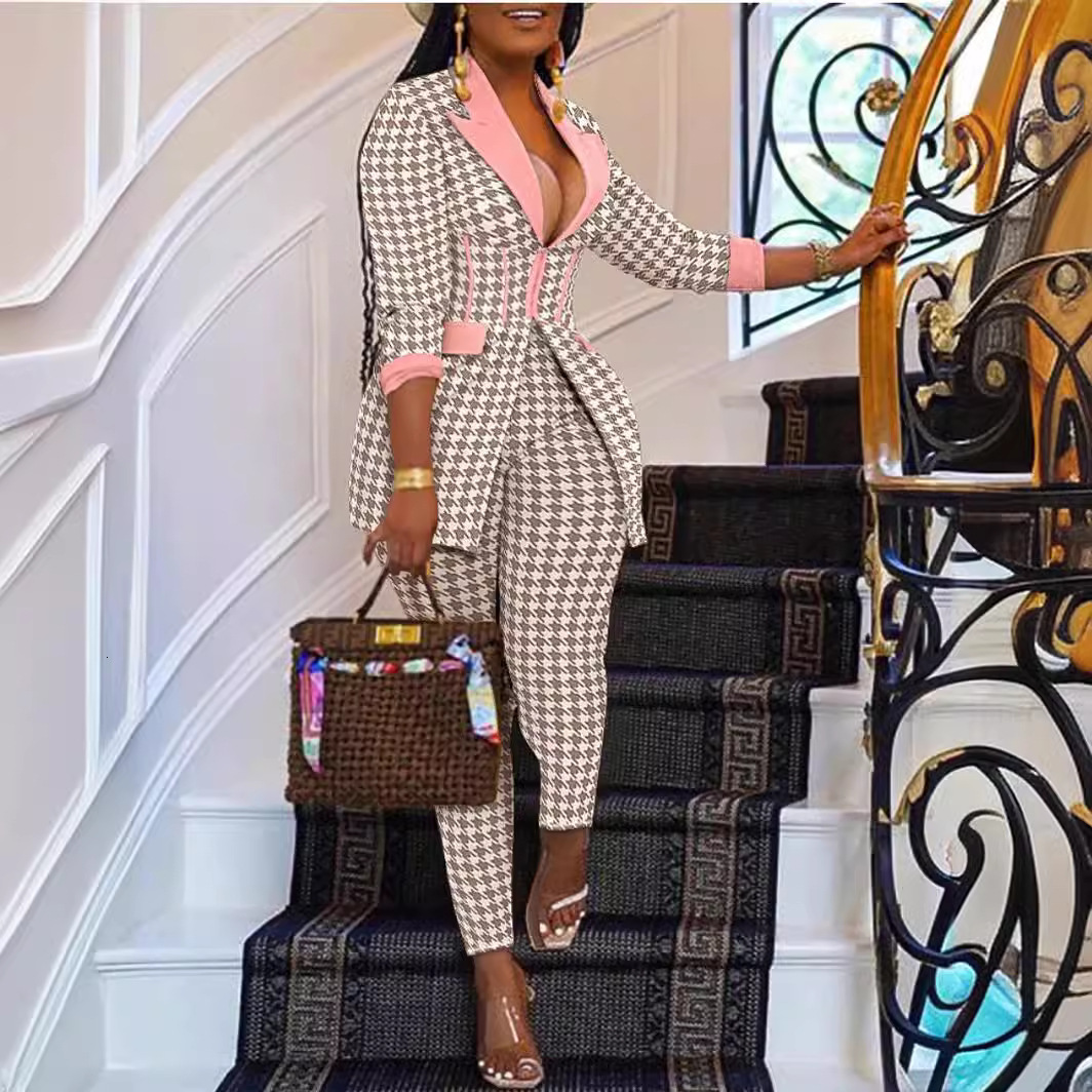 Sexy Two Piece Suit for Women Blazer and Pants Set Print Long Sleeves Coats and Trousers Streetwear Female Autumn Winter - view 3