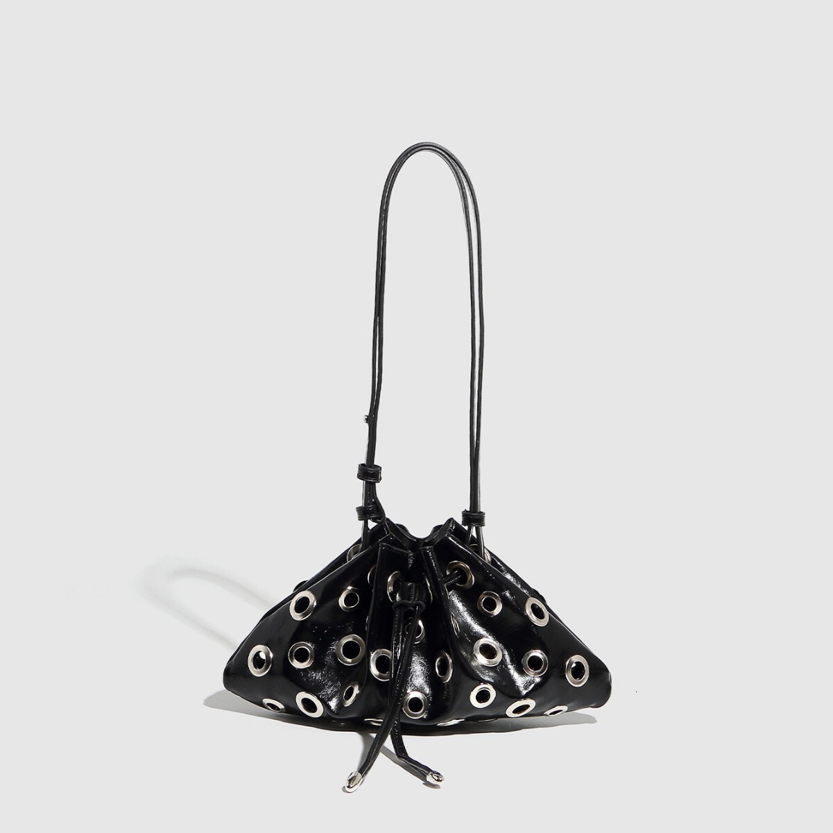 Metallic Handbag Rivet Single Shoulder Small Body Hollow Eyelet Drawstring Bucket Women's Bag Wholesale