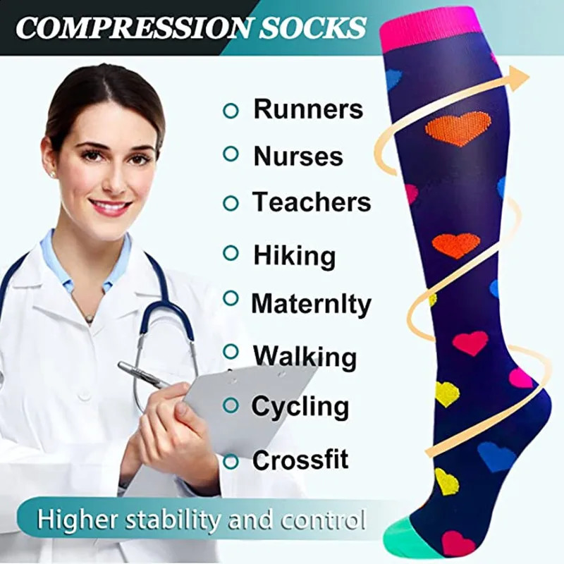1 Pair SXXL Large Size Compression Socks Doctor Nurse Golfs Tube Fit Edema Diabetes Varicose Veins Men Stockings 260622 - view 3