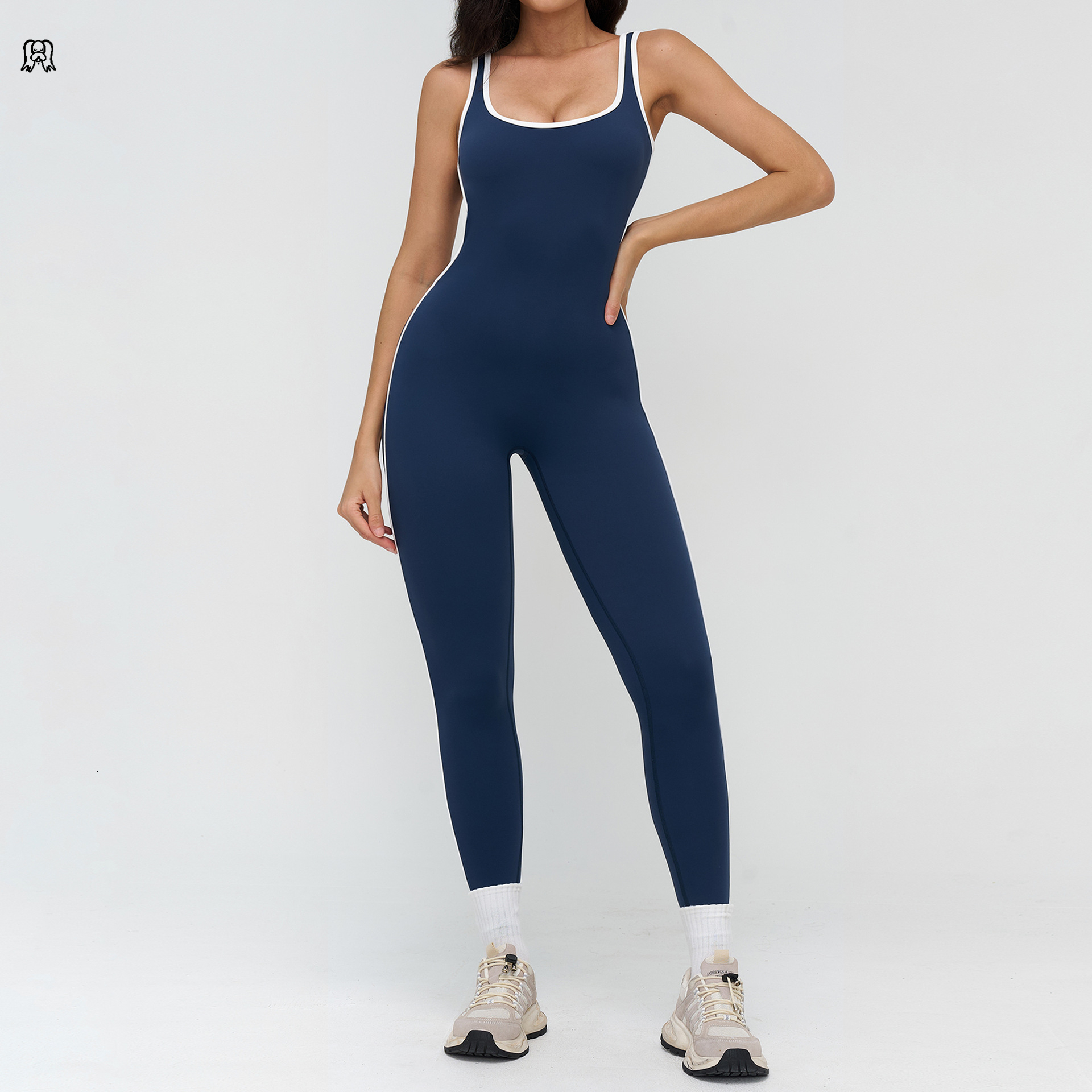 lucky dog yoga Contrastive color edging loose square neck yoga jumpsuit yoga jumpsuit - view 6