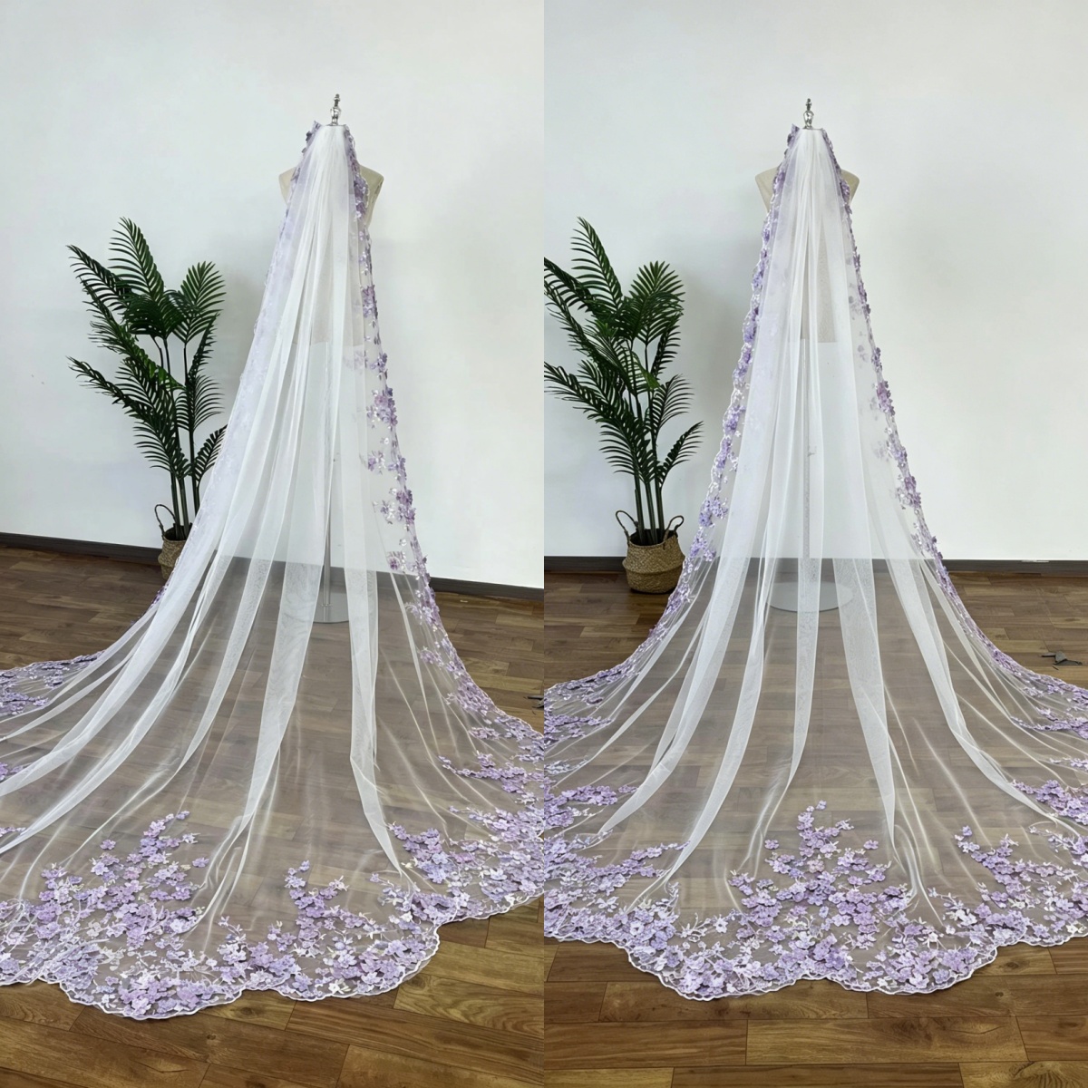 Gorgeous Bridal Wedding Veils With Comb 3D Appliques Long Cathedral One Layer Accessories For Brides Customized