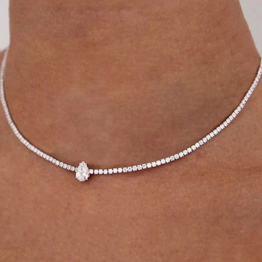 Fashion Water Drop Rhinestone Necklace Choker Accessories for Women Simple Crystal Collar Chain Choker Bridal Wedding Jewelry 260624