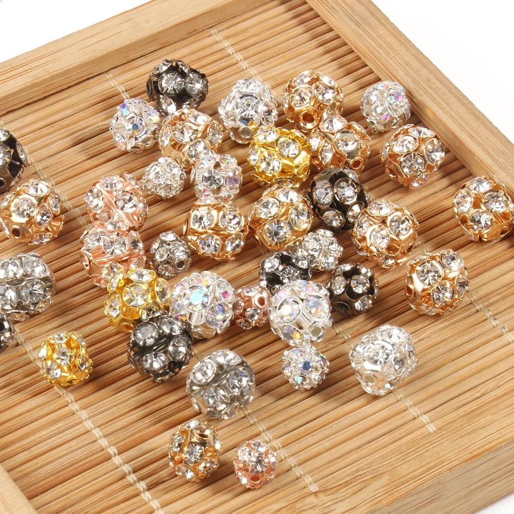 Wholesale 50pcs 6/8/10mm Metal Plated Crystal AB Rhinestone Ball Spacer Loose Beads For Jewelry Making Diy Bracelet Accessories 260623 - view 7