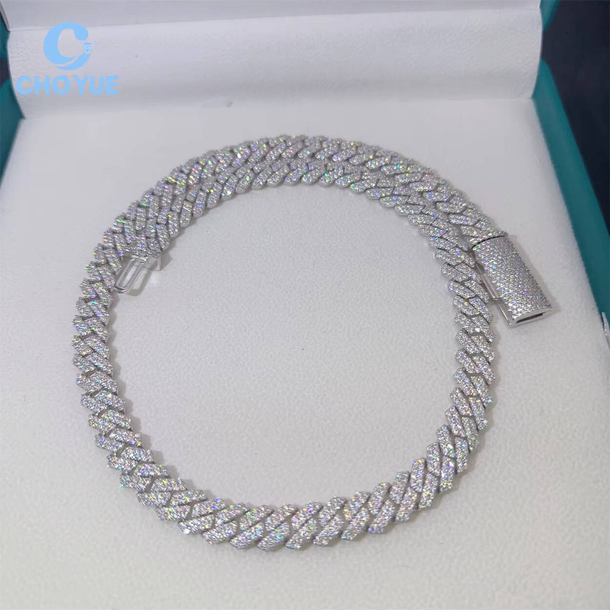 Hip Hop Style Trend 10MM Iced Out VVS Moissanite Diamond Cuban Link Chain 925 Sterling Silver Fine Jewelry Necklace - view 4