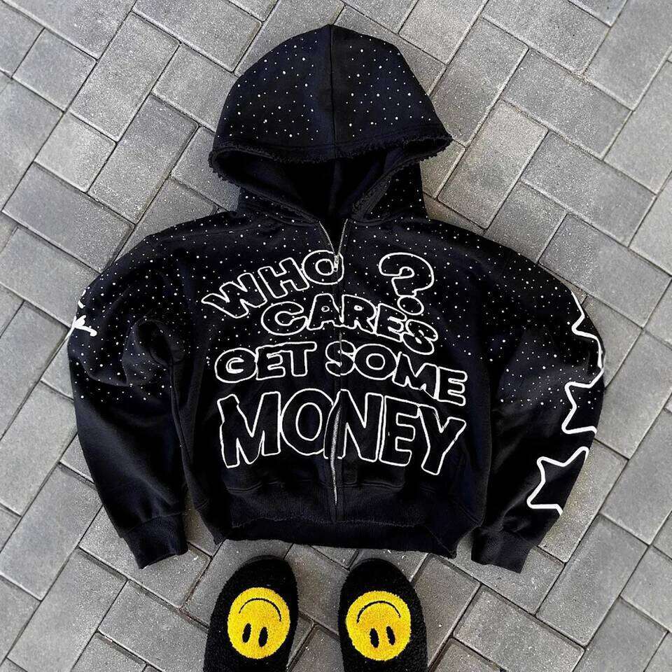 Y2K trendy American letter pattern loose casual hooded zipper retro hoodie fashionable jacket W260626 - view 6