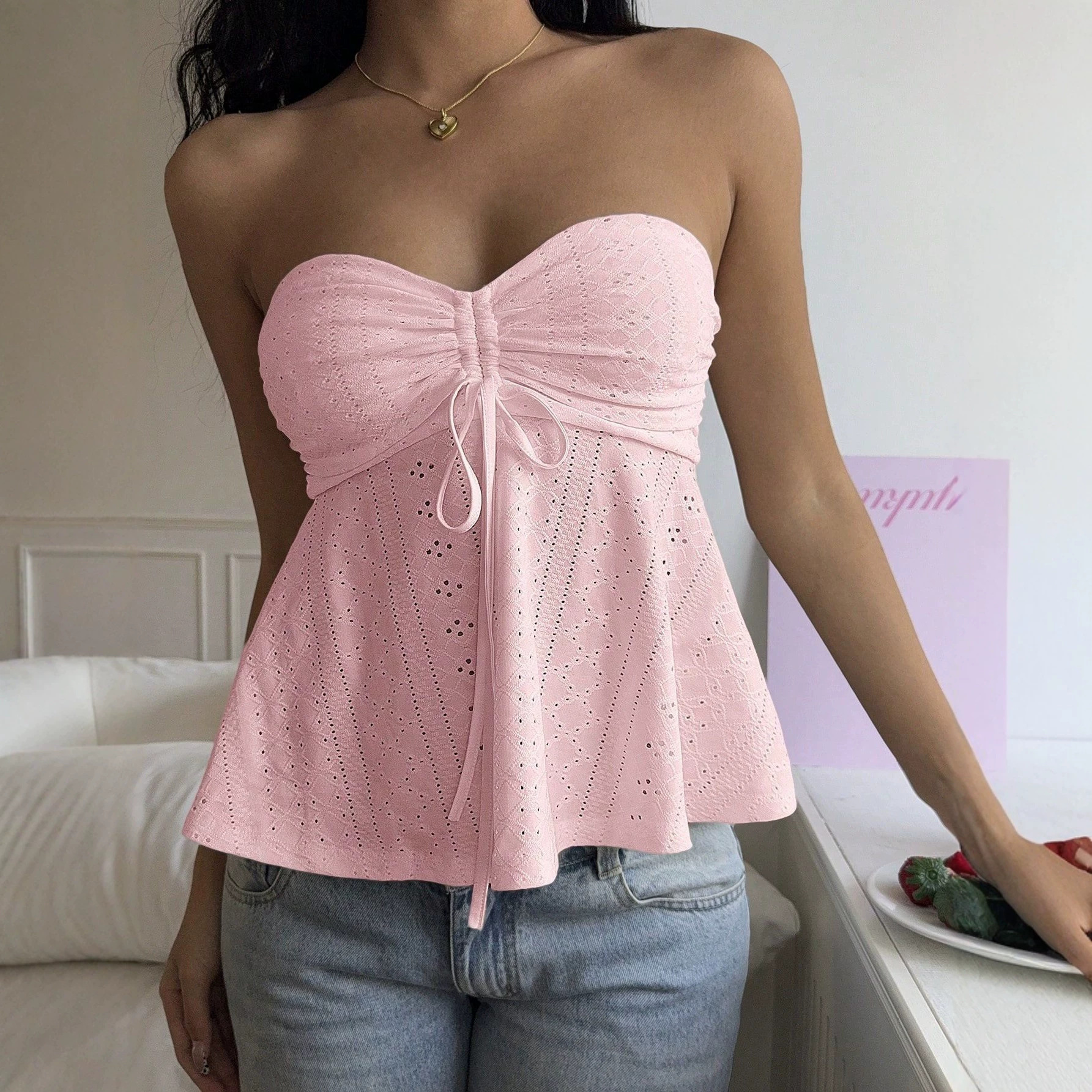 Women's Clothing High-End Sweet And Spicy Style Strapless Slim-Fit Sleeveless Top Sleeveless Top Sexy Suspenders tube top - view 4