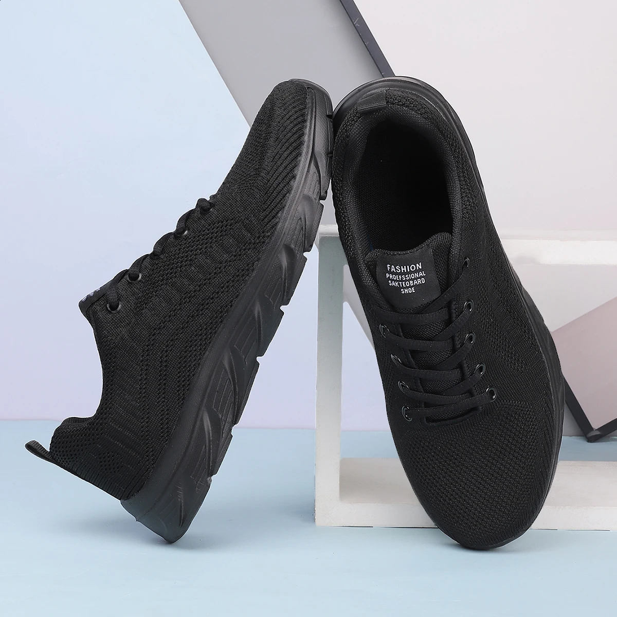 ZERJER Full Black Flying Knit Men Sneakers Breathable Lightweight NonSlip Casual Running Walking Athletic Shoes for Outdoor Da 260626 - view 3