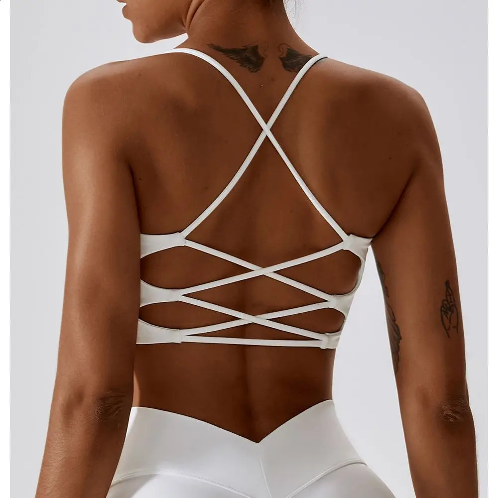 Solid Color U-Shaped Multi-Strap Cross Back Women Fitness Sports Bra Top Gym Yoga Athletic Tight Workout Jog Soft With Chest Pad 260626