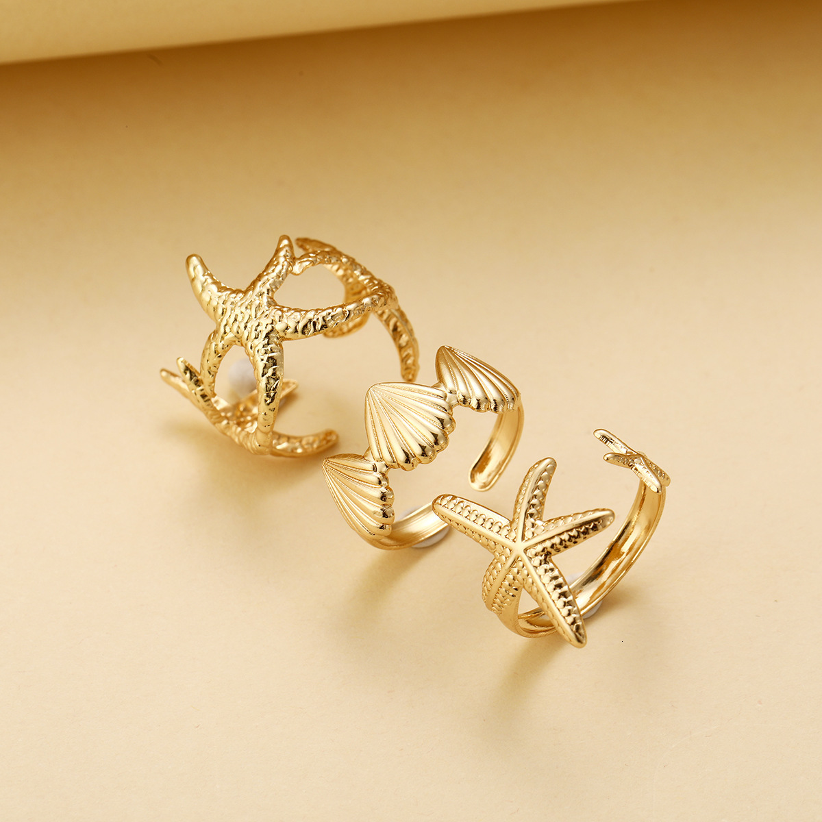 European and American Cross-Border Hot Sale Summer Beach Shell Starfish Adjustable Open Niche Style Ring Wholesale - view 5