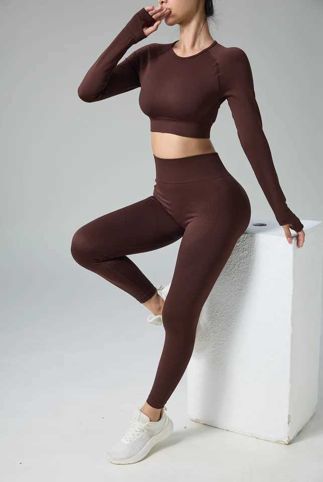 Gym Women Sexy High Waist Matching Set Seamless Yoga Outfit Sets Sportswear Woman Gym Sports Leggings and Long Sleeve Workout M260626 - view 3