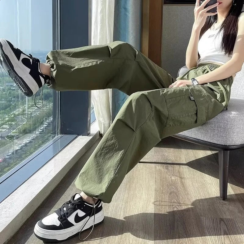 Fashion Women Joggers Pants Casual Female Chic Straight Cargo Elastic High Waist Streetwear Slim Trousers Summer Thin 260625 - view 6