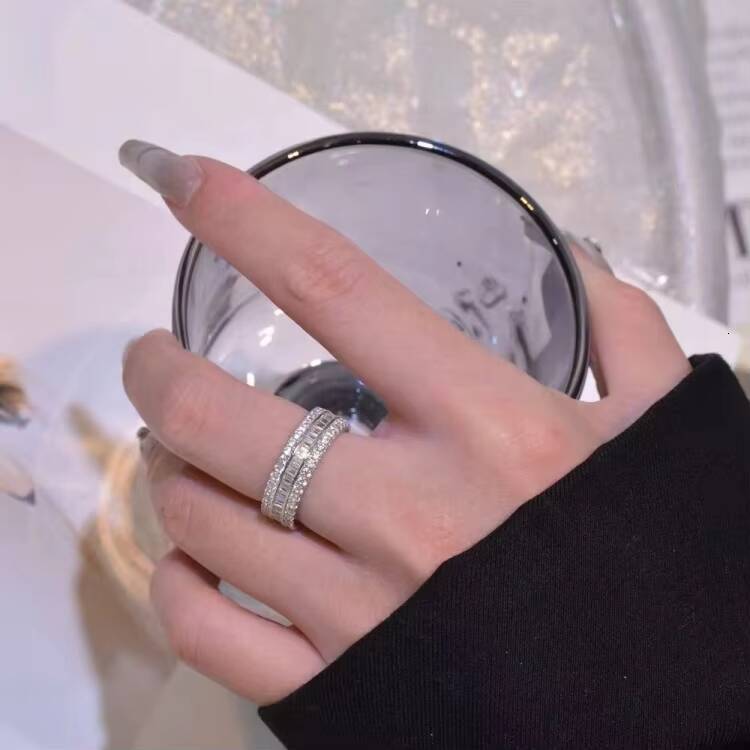 OEM Three-Row Iced Out 925 Sterling Silver Fine Tennis Ring Simple Round Luxury Wedding Moissanite Promise Girls Moissanite Finger Rings - view 5