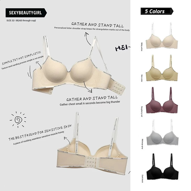 Women Sexy Bras Padded Push Up Bralette Female Adjustable Comfortable Underwear Ladies Letter Straps Brassiere Wireless Soft 260626 - view 4