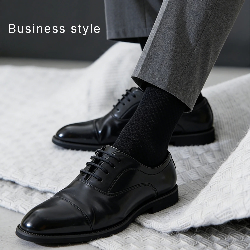 5 Paris Mens Bamboo Fiber Plaid MidCalf Socks Business Casual All Season Black Formal Wedding Dress Long Man Gift 260625BJ - view 6