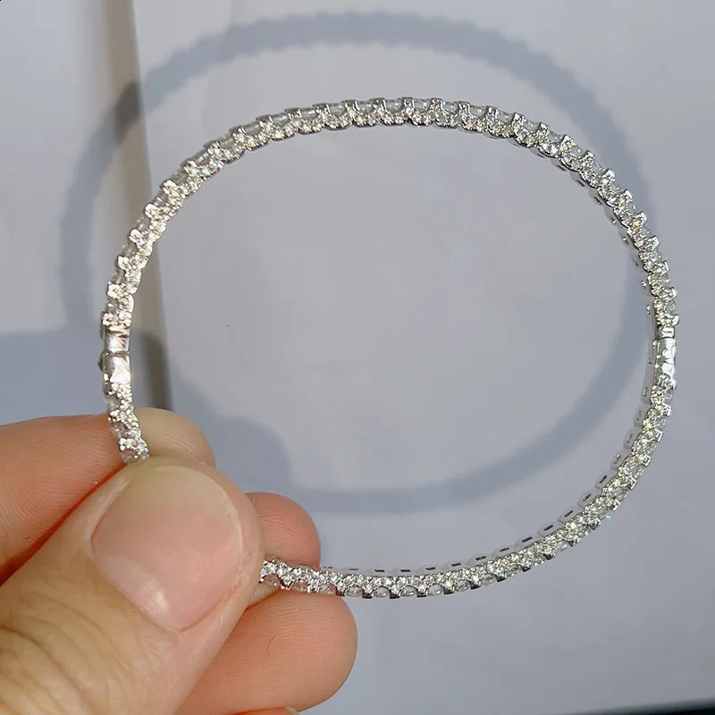 Pure 925 Sterling Silver Jewelry Women Spikes Round Zircons Bangle Wedding Jewelry Around Rivet Bangle Jewelry 260626 - view 3