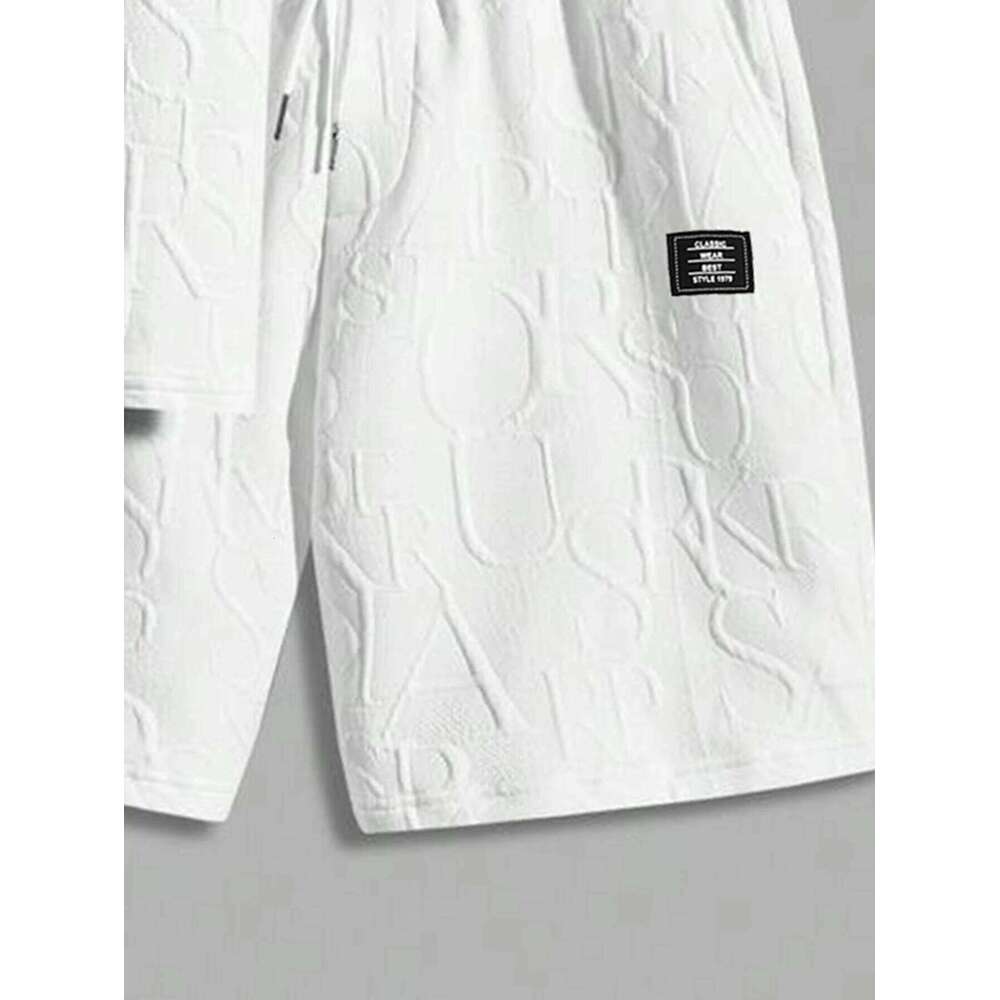 Men's Textured Letter Patched Round Neck Tee Drawstring Two-Piece Set Regular Fit Casual Short Sleeve T shirt & Shorts 26Y0626 - view 4
