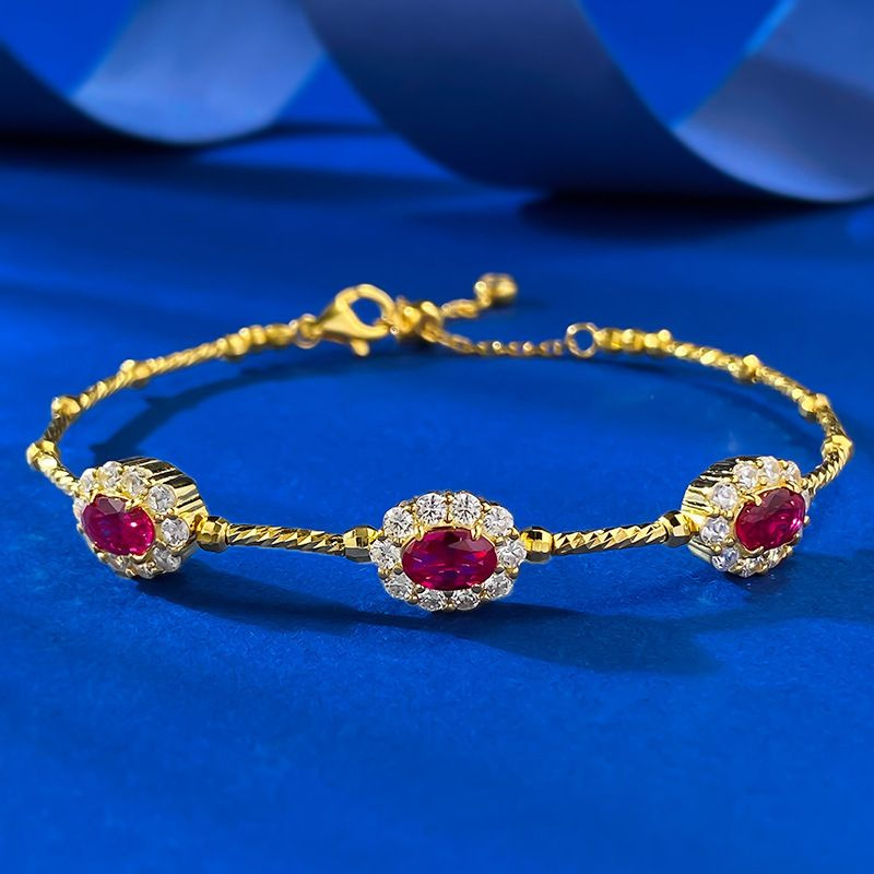 2026 Choucong Sparkling Wedding Bangle Luxury Jewelry Genuine 100% 925 Sterling Silver Oval Cut Ruby Court Party Elegant Spring Women Flower Bracelet  - view 7