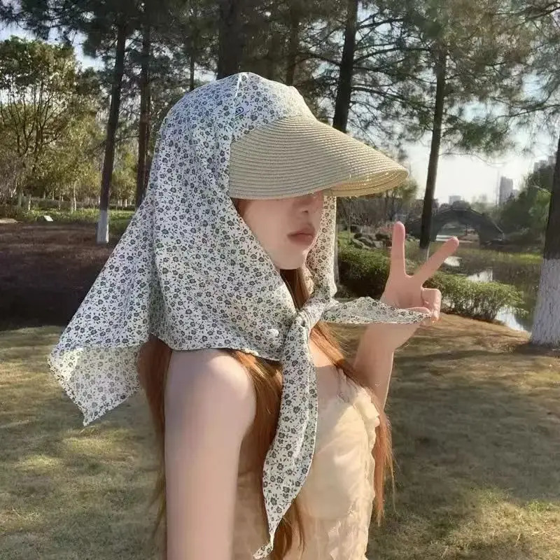 Wide Brim Straw Hat With Black Lining Visor Sun Hat With Neck Flap Uv Protection Summer Cap Hollow Top Sun Hat For Women 260625 - view 6