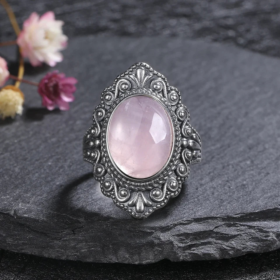 Retro Silver Plating Ring Oval Natural Labradorite Rings for Women Finger Gemstone Party Gift Jewelry 260625 - view 5