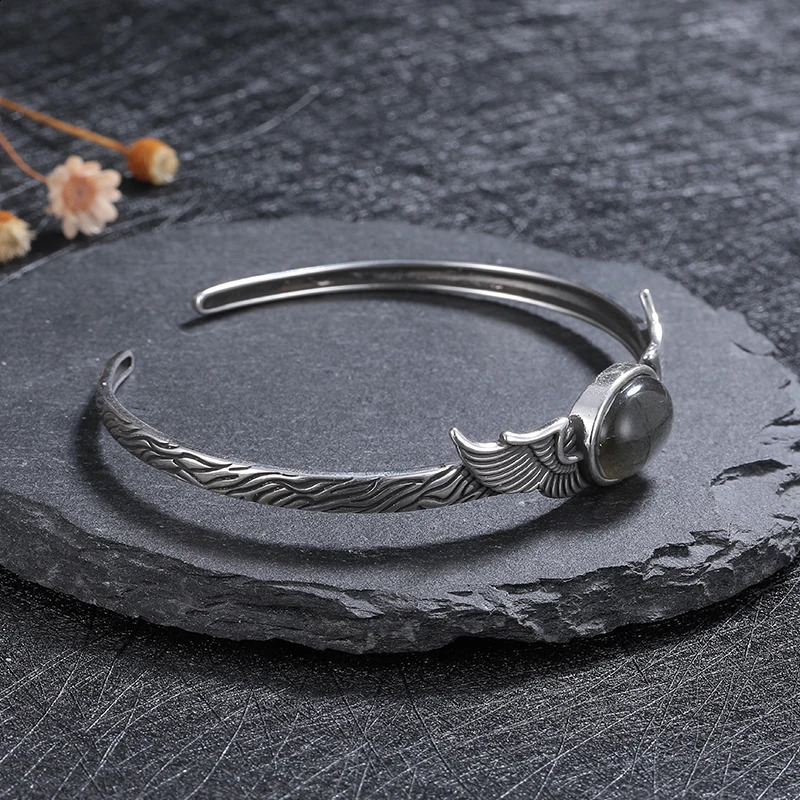 Silver Bracelet Vintage Natural Labradorite Amethyst Adjustable Bangle for Women Fine Jewelry Valentine Day Gift 260626 - view 5